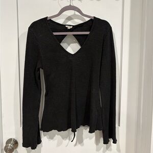 Black Open Back Long Sleeve Top